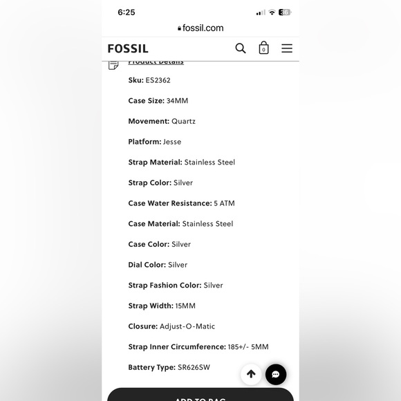 Women’s Fossil Jesse Watch White-Dial Glitz Dress - Picture 6 of 6